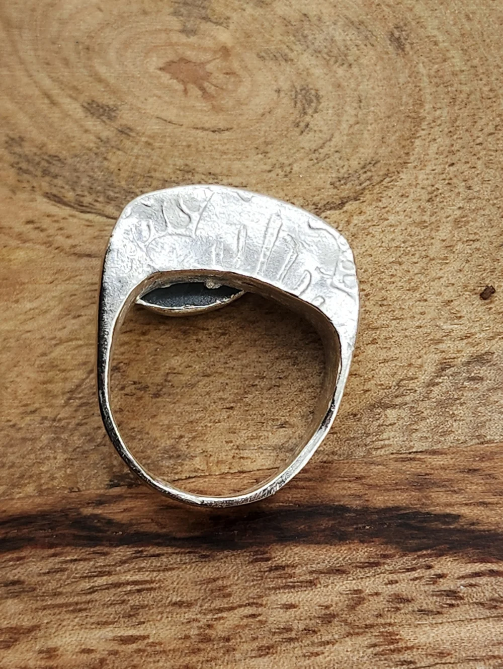 AQUAMARINE HALLOW EMBOSSED RING HANDMADE IN STERLING SILVER SIZE 7.50